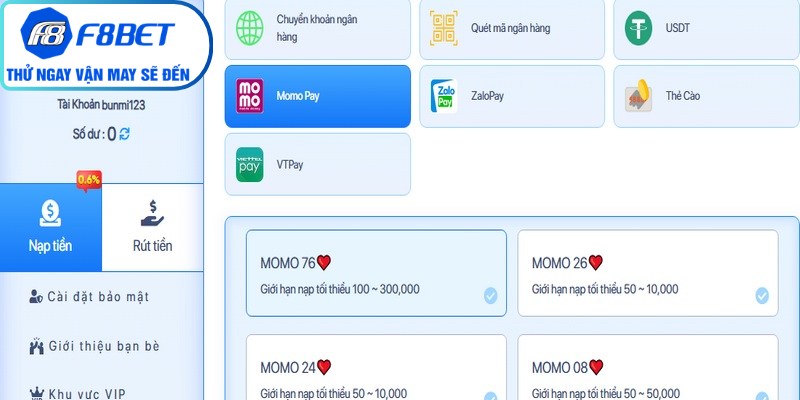 Hướng dẫn nạp tiền qua F8BET qua các loại ví điện tử mang lại sự tiện lợi 