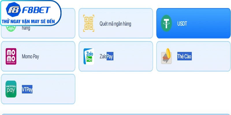 Một số phương thức nạp tiền F8BET phổ biến, rất được ưa chuộng