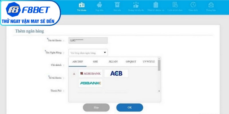 Rút tiền F8BET về ngân hàng - Hướng dẫn chi tiết tất cả ngân hàng cụ thể